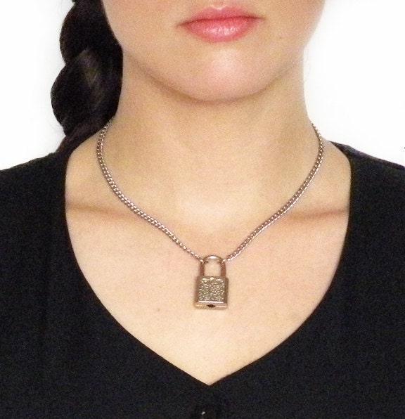 dear diary - vintage silver lock and key necklace - light