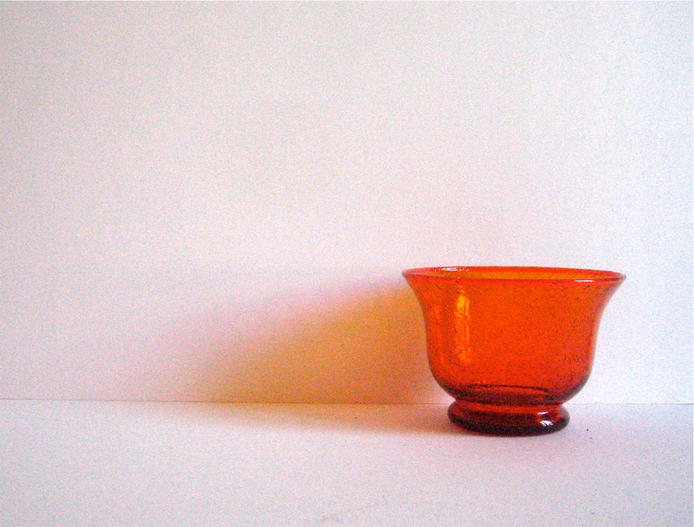 Vintage Handblown Orange Bubble Glass Bowl