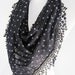 Black Cotton Scarf With Fringed Lace, Gift, Headband, Cowl, White Flowers