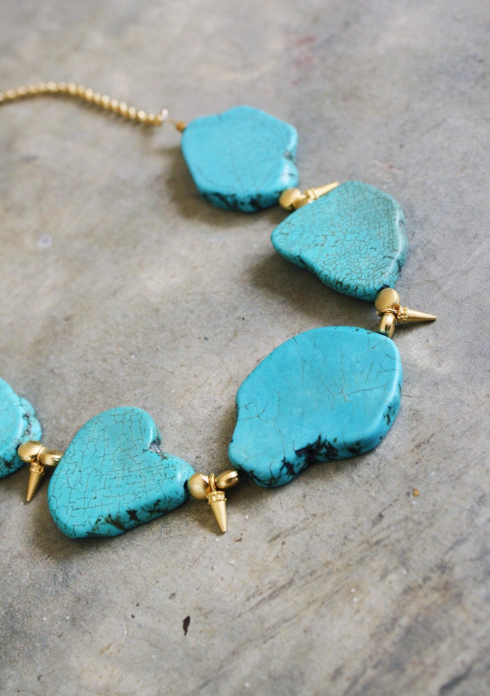Turquoise Necklace with Gold Spikes