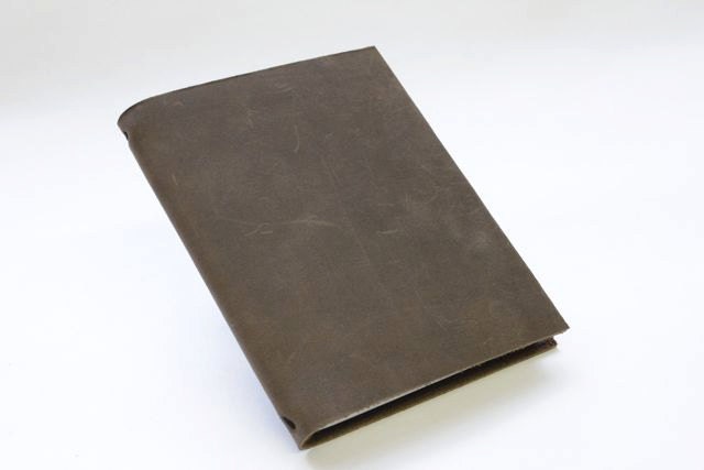 Refillable Leather Journal- Pascale II in gray/green leather