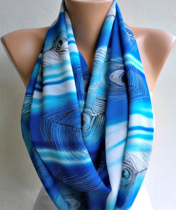 Peacock - Infinity Scarf Shawl Circle Scarf Loop Scarf  Gift -fatwoman