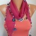 Summer Scarf Shawl - Cotton Weddings Scarves - Cowl with Lace Edge - Cherry
