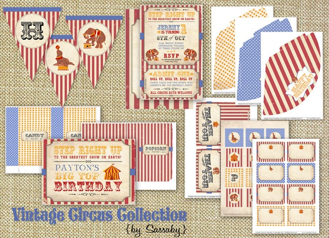 Vintage Circus Party Collection - Kids Birthday Party - DIY PRINTABLE PARTY by Sassaby Il_570xn
