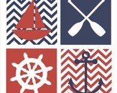Nautical Theme, Regatta, Children's Wall Art, Nursery Wall Art, Children's Canvas- Set of four 14x14 stretched canvas Pottery Barn inspired
