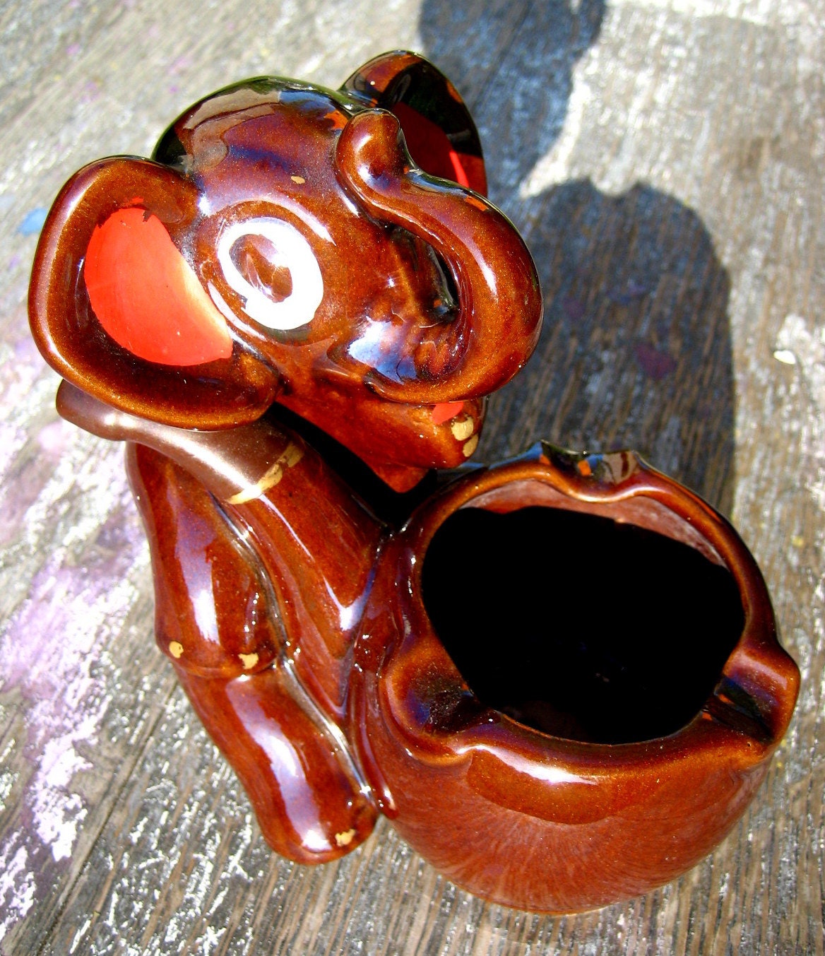 Redware Elephant Ashtray Vintage Japan Elephant holding Pipe