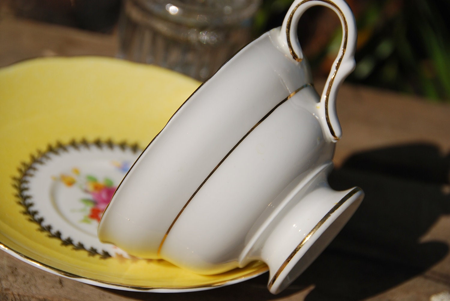 Sunny WESTBROOK Tea Cup and Saucer, Yellow/ Floral/Gilt, England