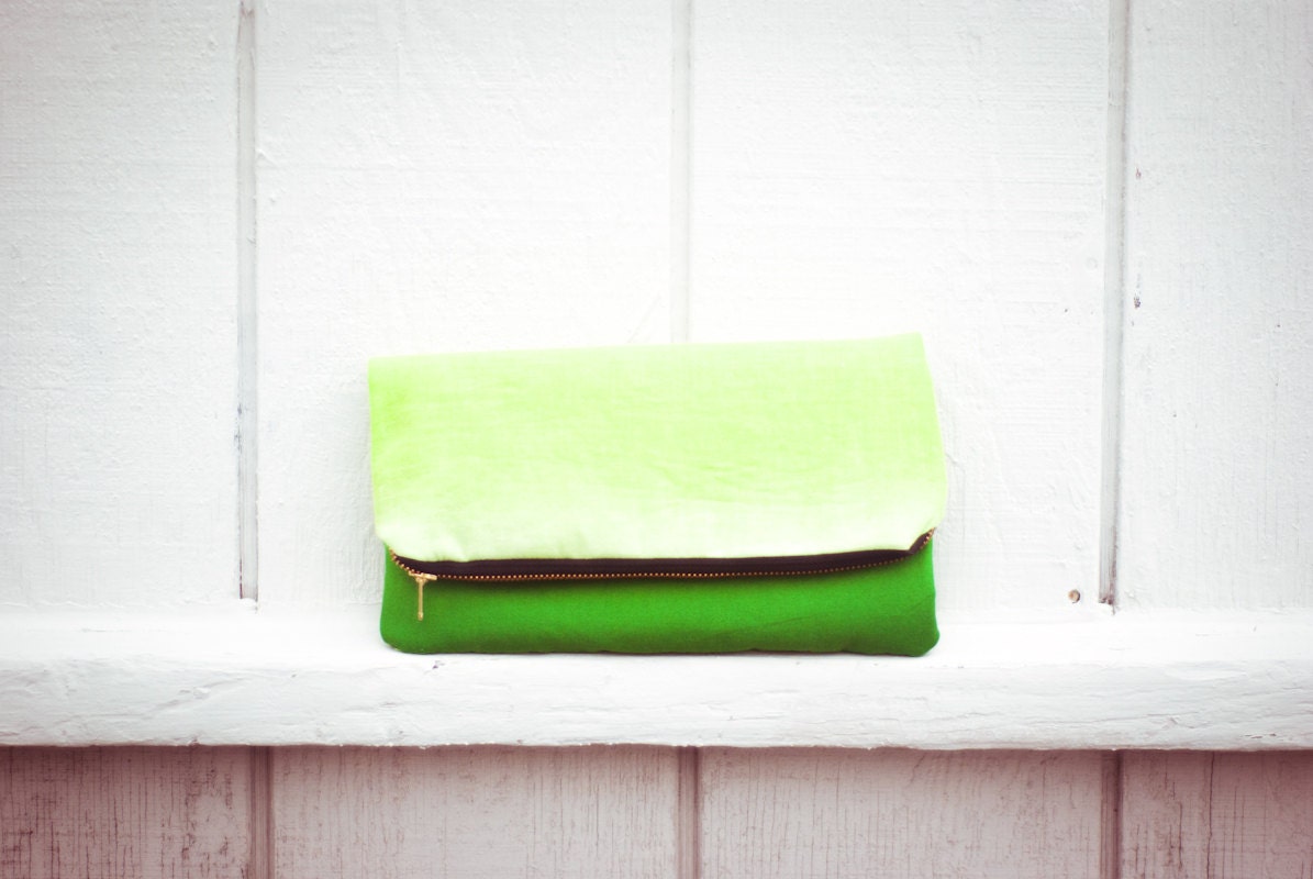 lime green ombre foldover clutch by rougeandwhimsy