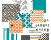 Custom crib bedding - Turquoise orange and grey