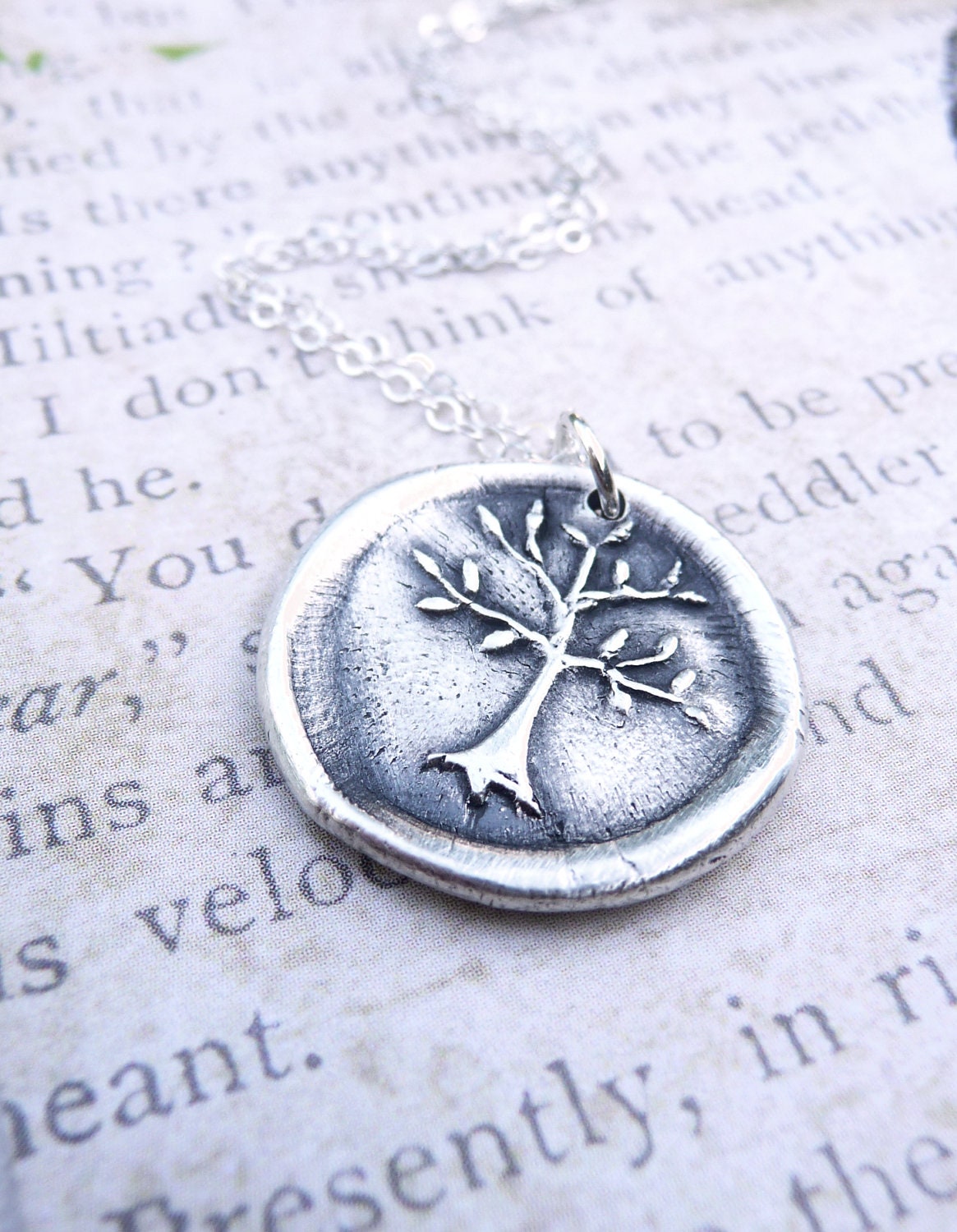 Tree of Life wax seal pendant jewelry made from fine silver, custom made to order