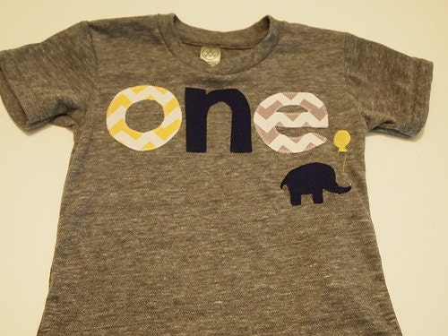 Chevron Elephant balloon navy yellow Birthday shirt Customize colors Boys Girls Organic Blend Birthday Tee first birthday shirt