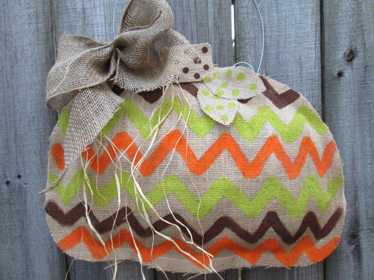 Natural Burlap Pumpkin Door Hanger Fall Burlap Chevron Pattern