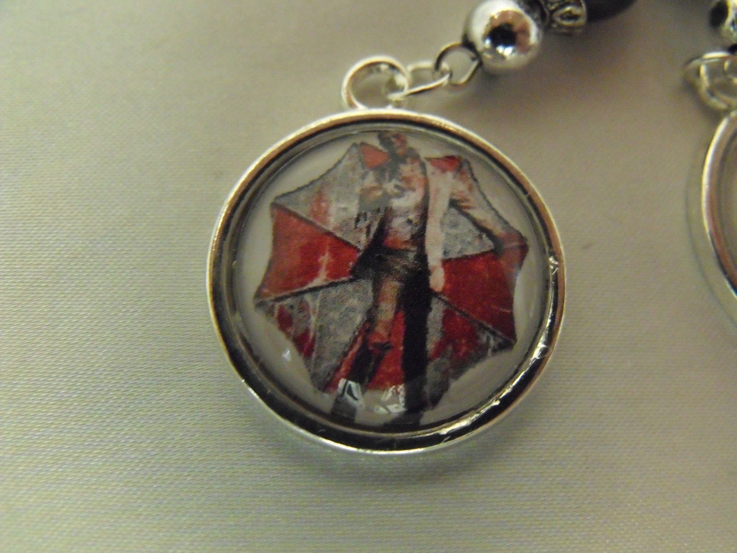 Resident Evil Zombie Image Dangle Earrings Silver
