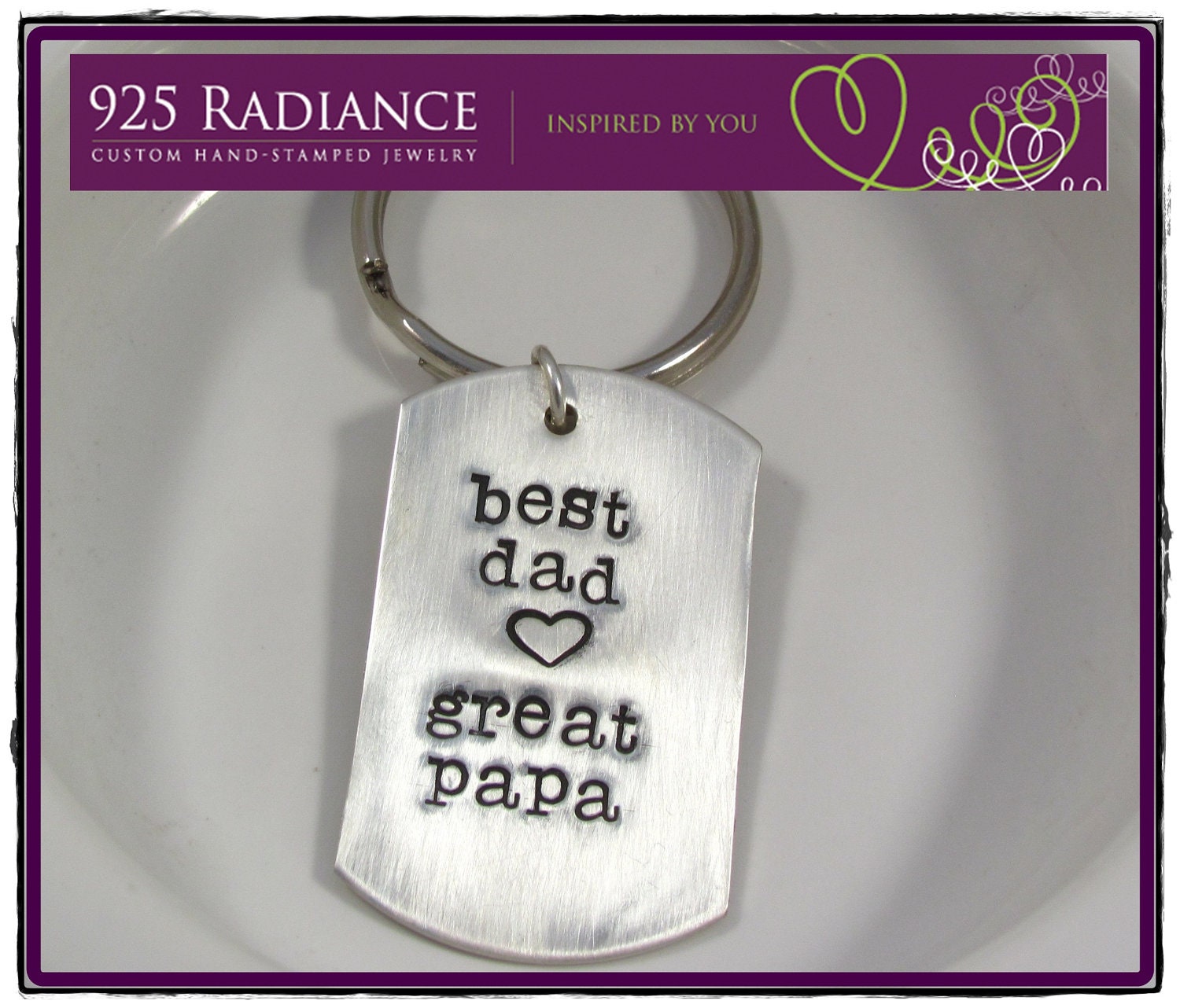 DOG TAG KEYCHAIN - Custom keychain Sterling Silver Hand Stamped