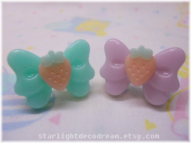 Pastel Strawberry Ribbon Resin Ring for Fairy Kei Pastel or Kawaii Decora Fashion