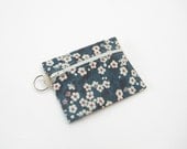 Bridal party favors, set of 3 three gifts, dark blue red white Liberty print floral small purse with keyring for coins and ID card