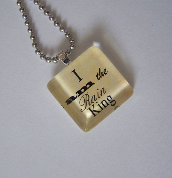 Square Tile Glass Pendant - Ball Chain Necklace - Counting Crows Tribute - Rain King Song - Rock - Music Lyrics