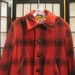 Vintage 1950s Buffalo Plaid Wool Field Jacket Coat Red Black by Sheraton Sportswear Medium