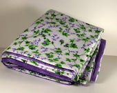 large baby blanket double sided purple flower motif, soft cozy purple flannel on back