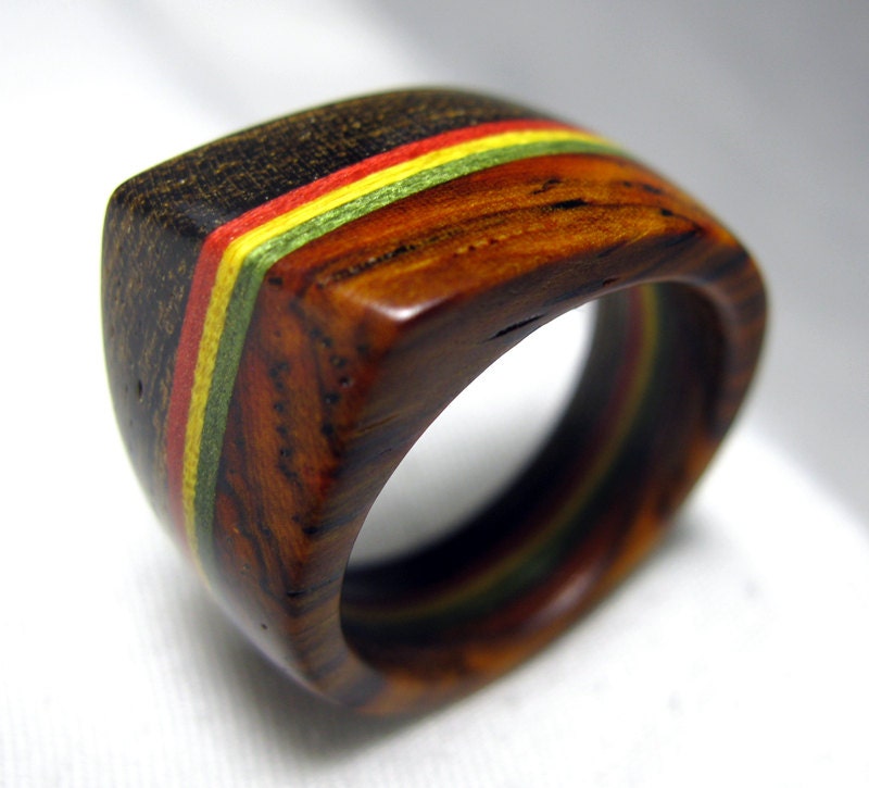 Rasta Wood Ring - Distinct Angled Ridge