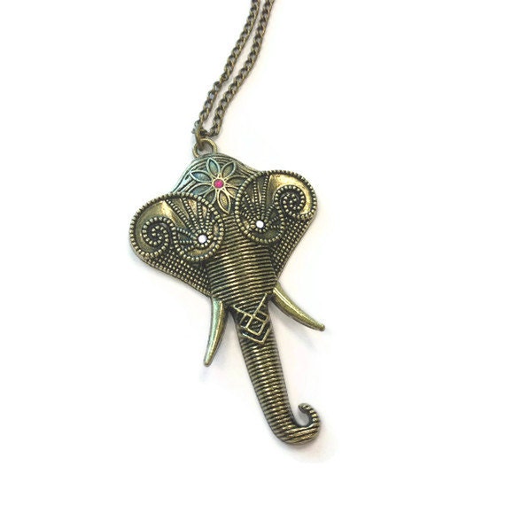 Elephant Necklace Brass Jewelry Chain Jewellery Long Pendant Handmade Unique Summer Fashion Nature Animal N-330