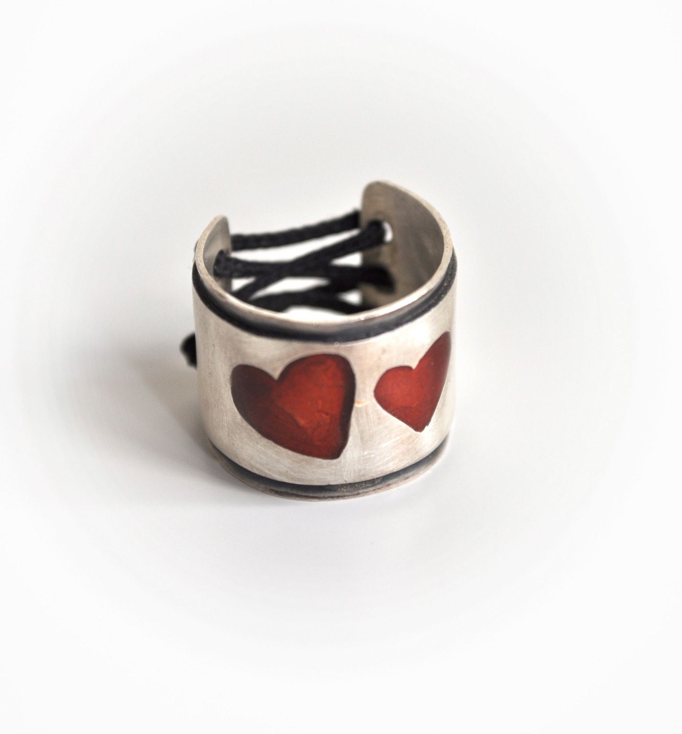 Sterling Silver Heart Ring-Silver Love Ring-Corset Ring-Dark Romantic-Valentine's Day Gift Under 50