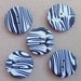Zebra Striped Hand Crafted Polymer Clay Buttons, set of 5, 3/4 inch black and white