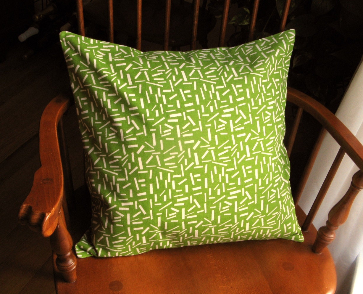 Sprinkles Pillow Cover, Washable Green and Natural Slipcover, 18 Inch Square