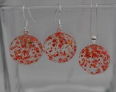 Red Glass Marble Gift Set Earrings and Necklace 18 inch Sterling Silver Chain