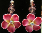 Plumeria Hawaiian Pink Flower Dangle Earrings New Unique Handmade