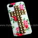 Studded Iphone 4 Case, iPhone 4s Case, iPhone Case 4 bronze Cross pink Flower Rose white IPHONE 4/4S Case----for Apple iPhone 4 Cases,