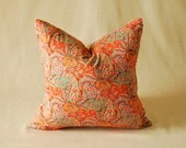 Paisley Pillow Cover Orange and Turquoise Vintage 16"x16"