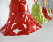 Upcycled 50s Plastic Ornament Set - Atomic Midcentury Christmas Bells - Kitsch Xmas -  Recycled Creation - Friendship Gift
