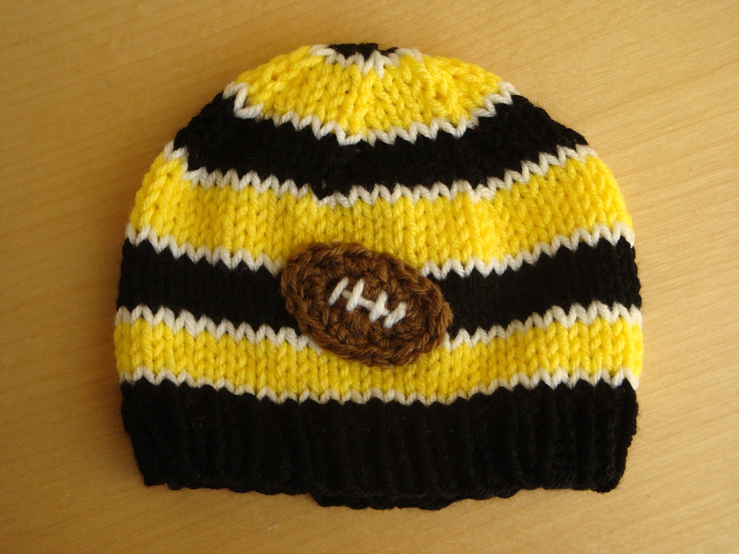 Baby Football Beanie - Steelers Football Hat - Hawkeye Football Hat - Toddler Hand Knit Hat