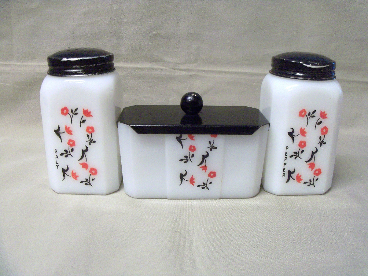 Vintage McKee Tipp Chintz Range Set-Salt, Pepper, Grease