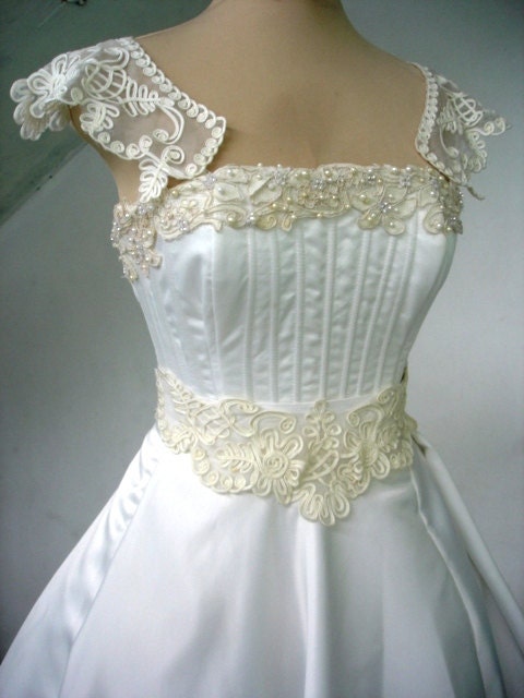 A Beautiful1950S Wedding Dress in ivory Duchess Satin and Lace Custom