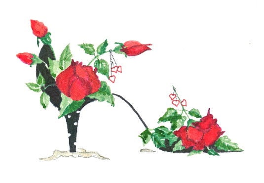 ACEO - Print Can't Help Falling In Love Rose Shoe -  Enhanced with Watercolor Paint and Signed on Back