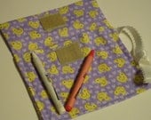 Small Crayon Bag, Kids Toy Bag, Yellow Duck Bag, Travel Art Kit, Art Bag, toddler bag, party favor, purple purse,  handmade purse