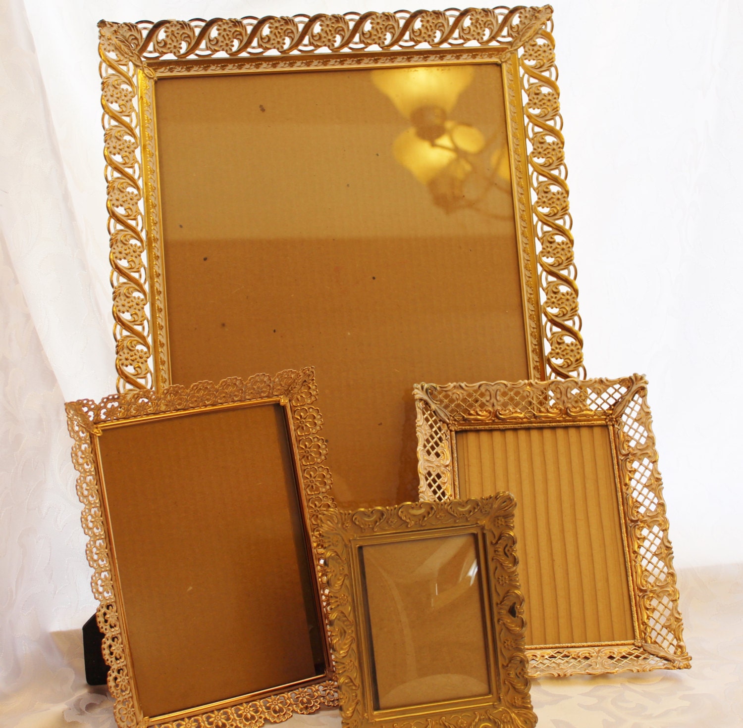 Vintage Metal Picture Frames Filigree Gold/White Ornate