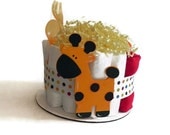 Giraffe Diaper Cake - One Tier  Baby Shower gift or centerpiece jungle neutral animal boy girl red yellow