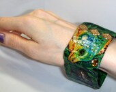 Ladies Exotic Green Bangle - Lizard Bangle Wearable Art - Ready To Post Handmade Green iguana bracelet