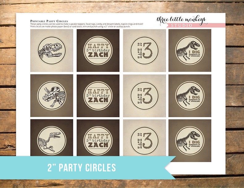 Personalized Fossil Hunter Party Circles - Cupcake Toppers, Gift Tags, Favor Tags and More Il_170x135
