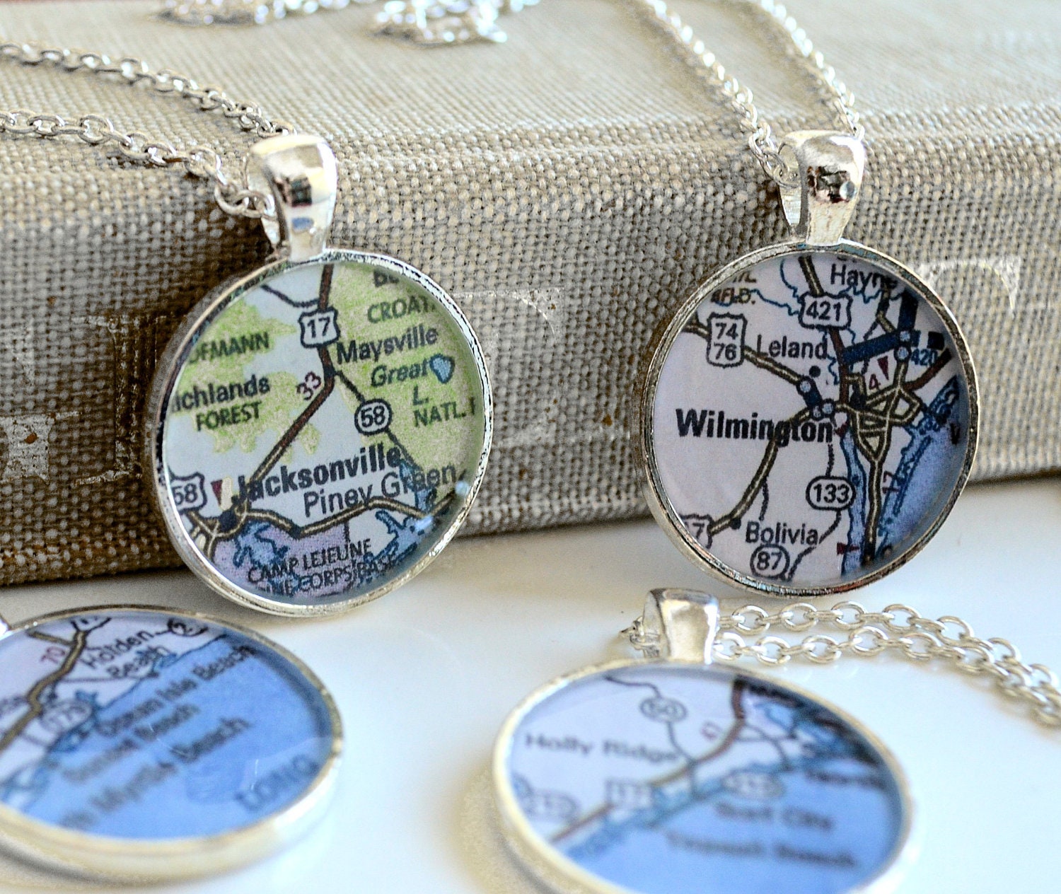 Custom Destination Map Pendant Necklace- You Pick the Place- Hometown, Honeymoon Destination, Adoption