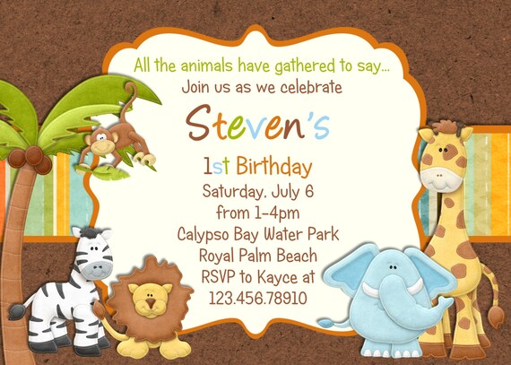 Zoo Jungle Birthday Invitation - Jungle Animals - Custom and Printable Il_570xn