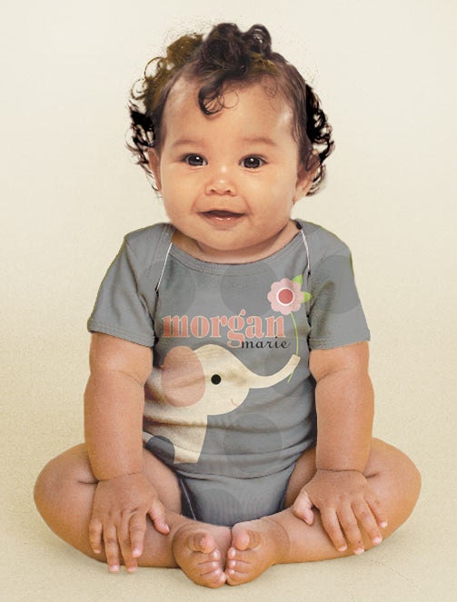 Personalized Baby Onesie, Elephant Polka Dot, Custom Infant Onesies