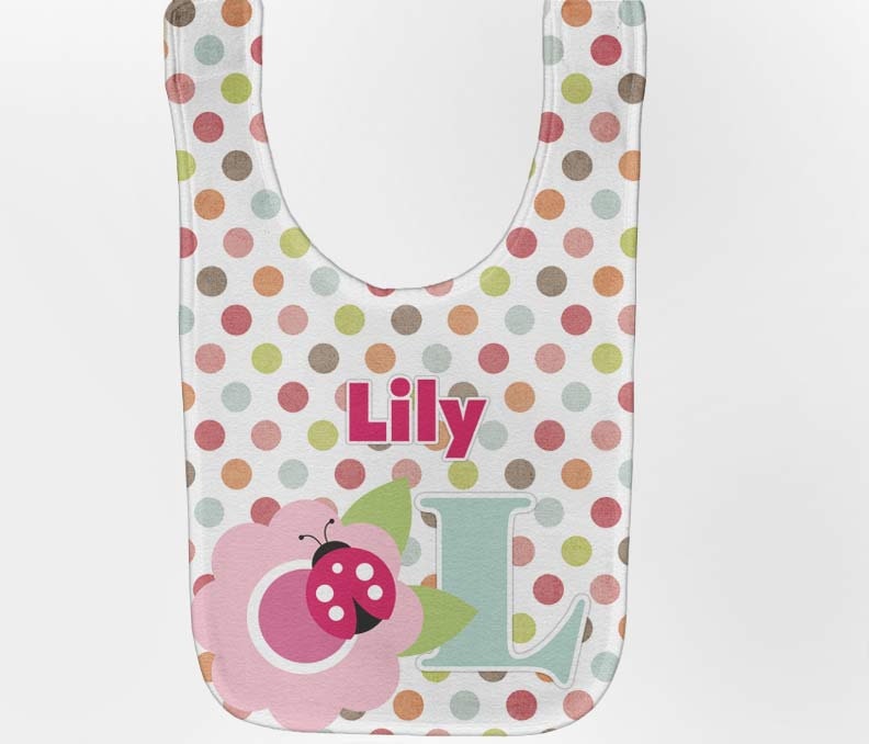 Personalized Lady Bug Dots Baby Bib