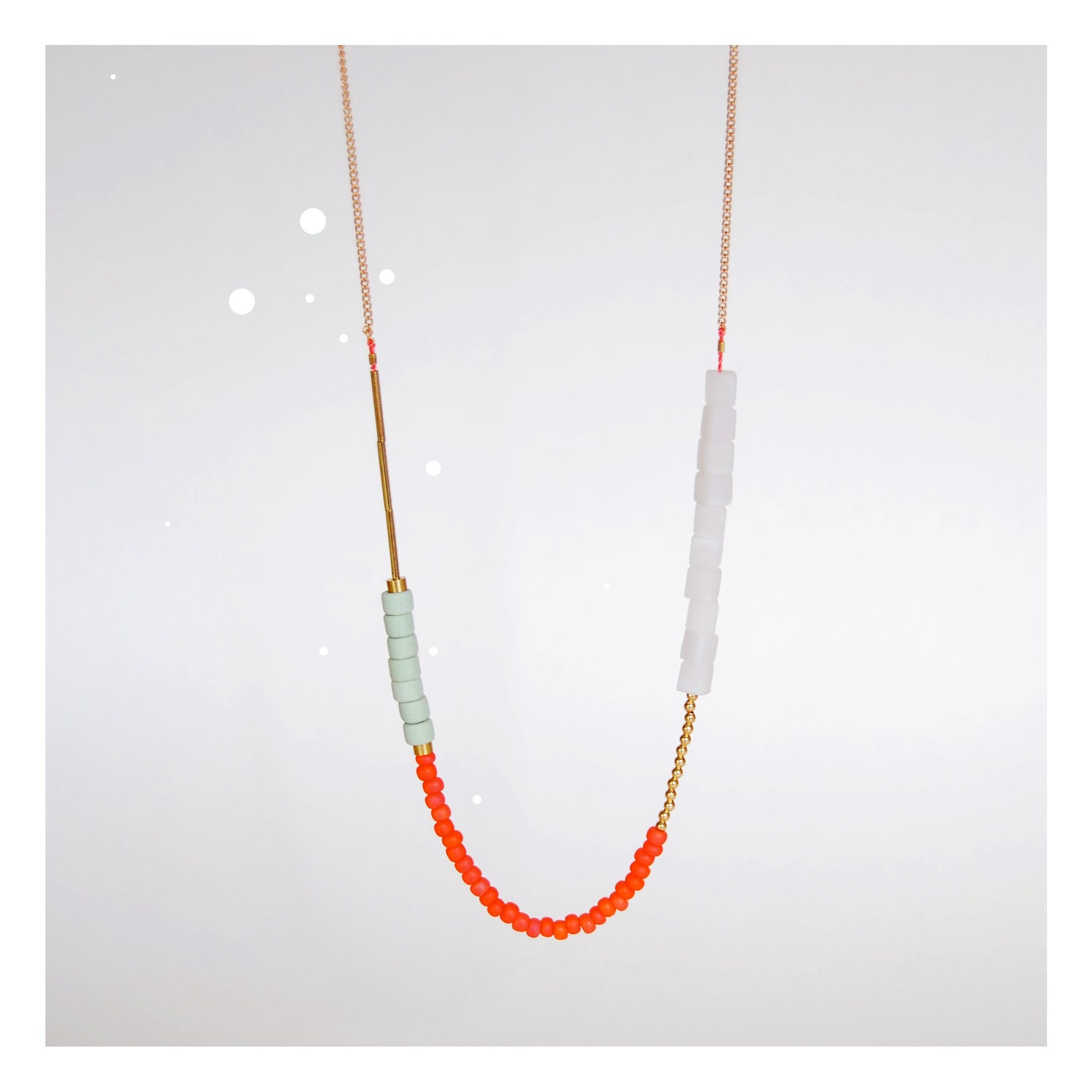Beaded Colorblocked Necklace in Seafoam, Coral and White, The Bellatrix