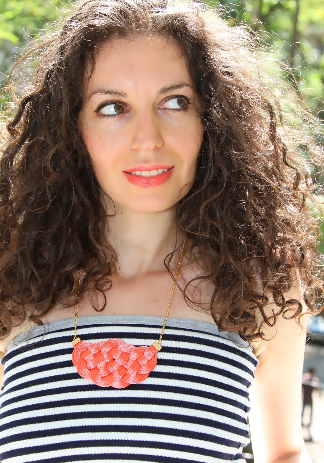 Knotted rattail necklace in mint and gold - nautical - pastel turquoise - summer trends
