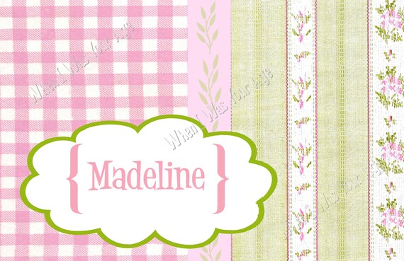 Gingham and Floral Pink & Green Personalized Placemat Il_570xn