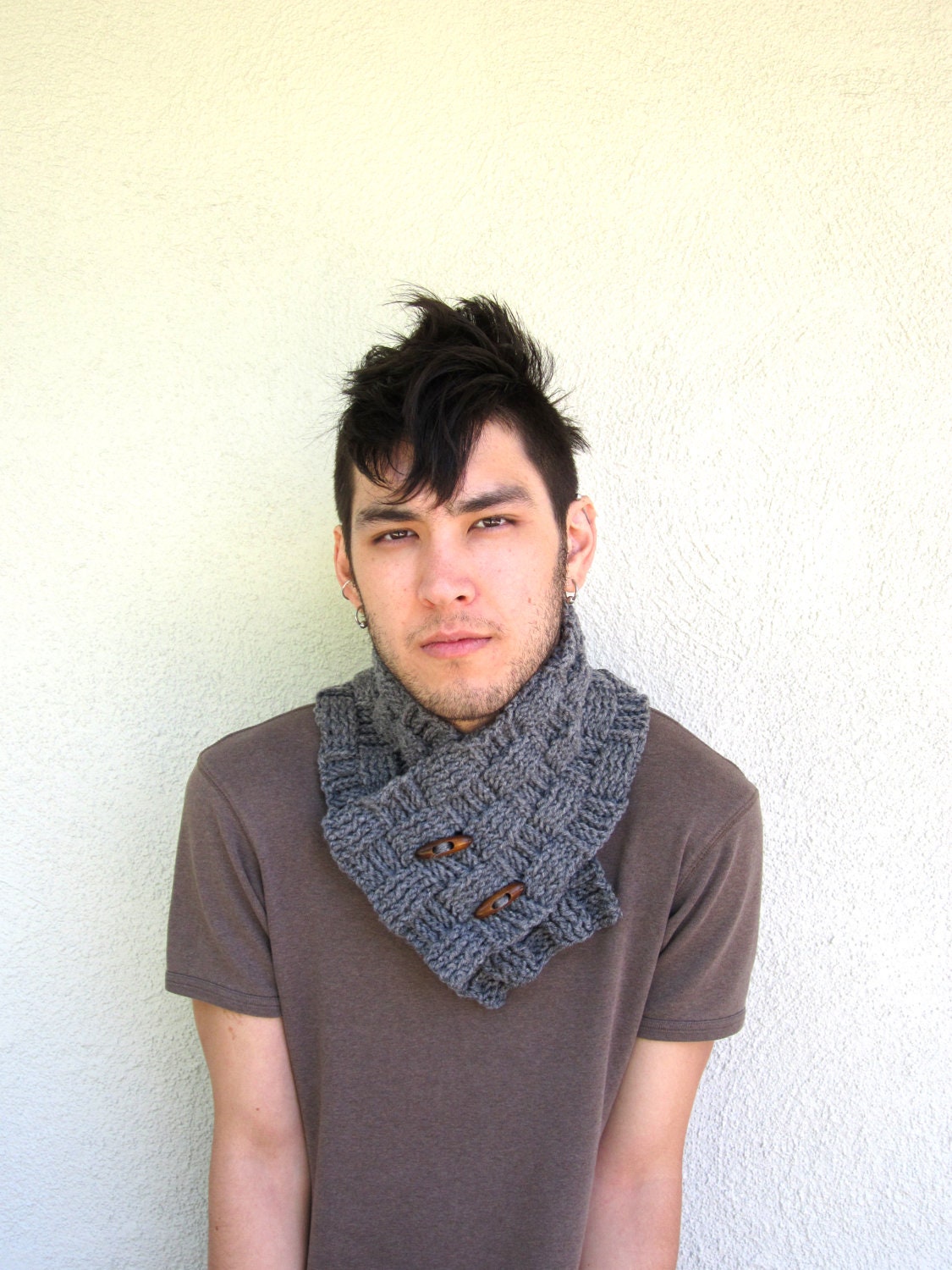 MEN'S grey gray Scarf Hipster Ascot Neck Warmer Gifts For Guys Under 50 Dollars